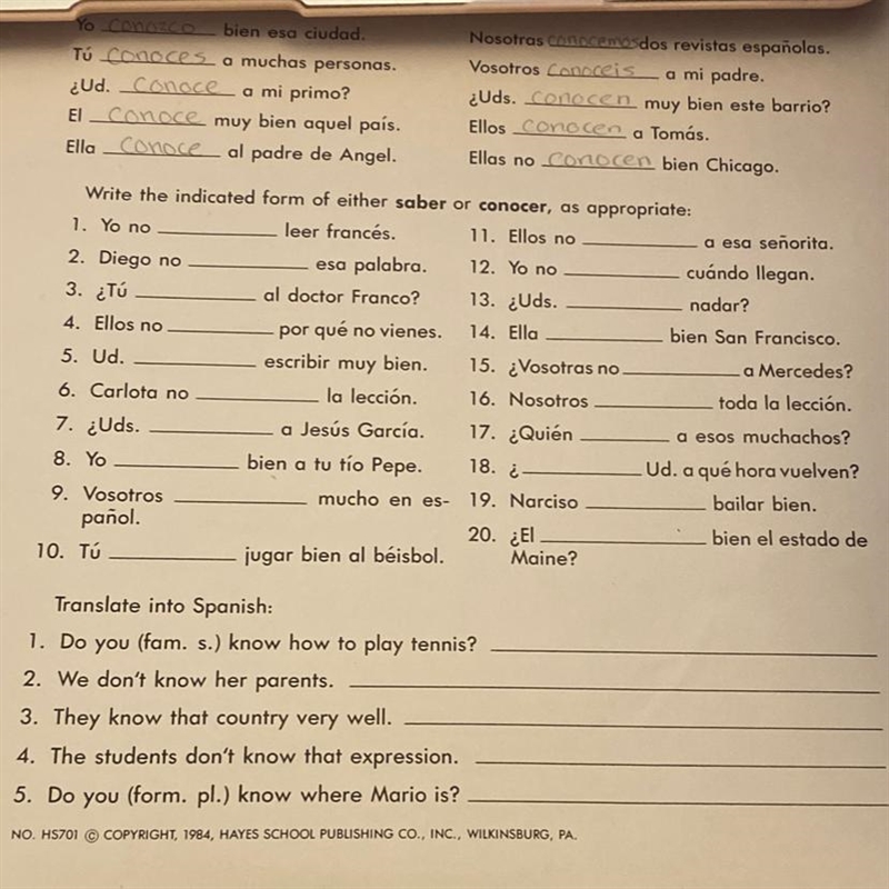 Present tense of saber and conocer and their use-example-1