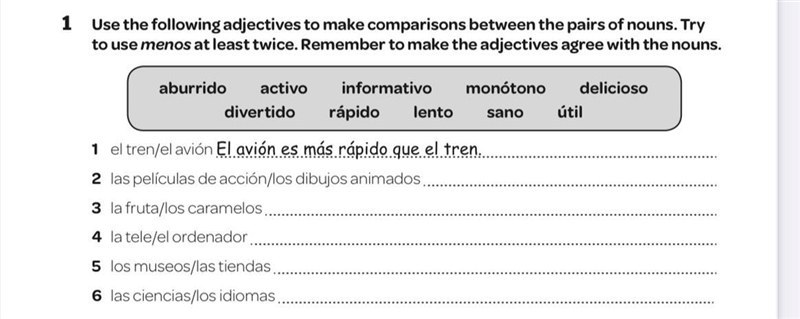 Aburrido activo divertido informativo monótono delicioso rápido lento sano útil 1 el-example-1