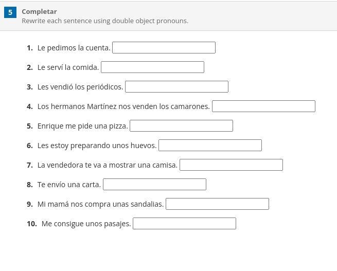 Completar Rewrite each sentence using double object pronouns. (image included) helpppp-example-1