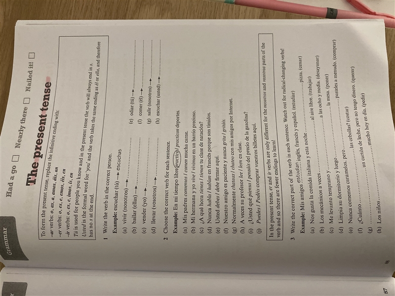 Please can someone explain how to answer these asap.I struggle with the present tense-example-1