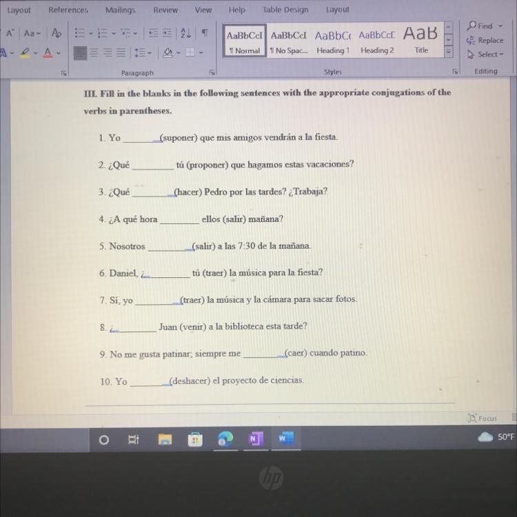 fill in the blanks in the following sentences with the appropriate conjugations of-example-1