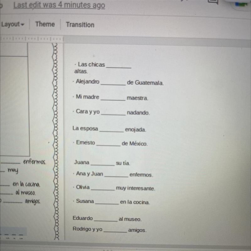 Fill in the blanks with the right conjugation of ser vs estar this is due it 10 minutes-example-1