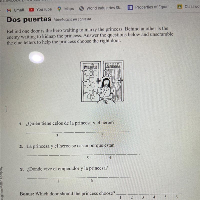 Dos puertas Vocabulario en contexto Behind one door is the hero waiting to marry the-example-1