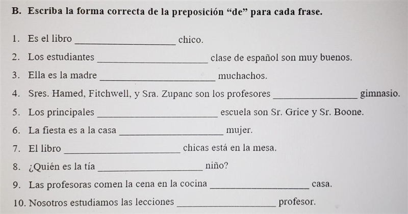 Escambia la forma correcta da la preposition "de" para cada frase​-example-1