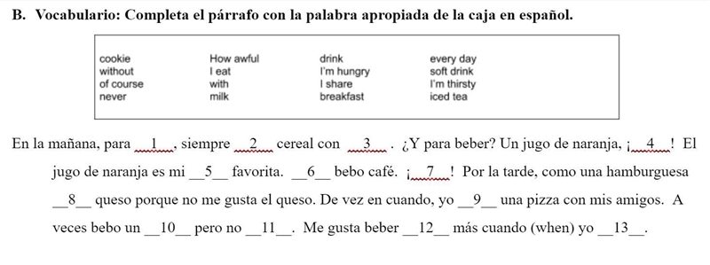 Please help!!! you need to translate English words to Spanish and plug them in the-example-1