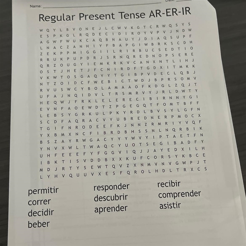 Regular present tense AR-ER-IR word search-example-1