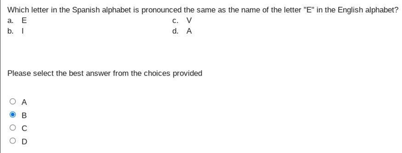 Which letter in the Spanish alphabet is pronounced the same as the name of the letter-example-1