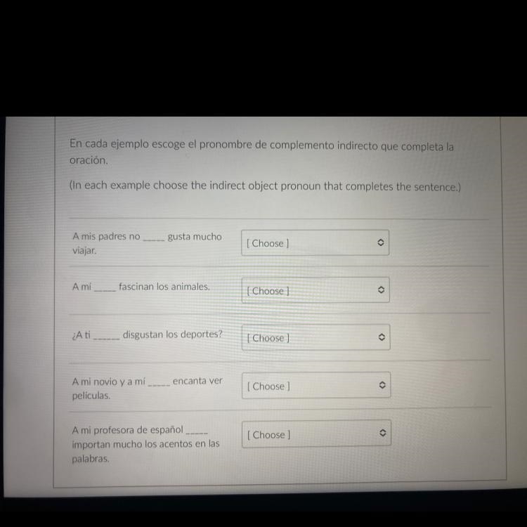 The options are: - Les - Me - Nos - Le - Te-example-1