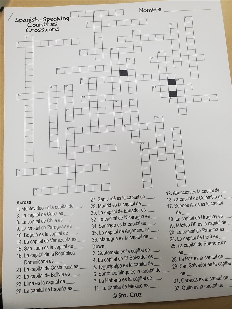 Spanish speaking countries crossword please help​-example-1