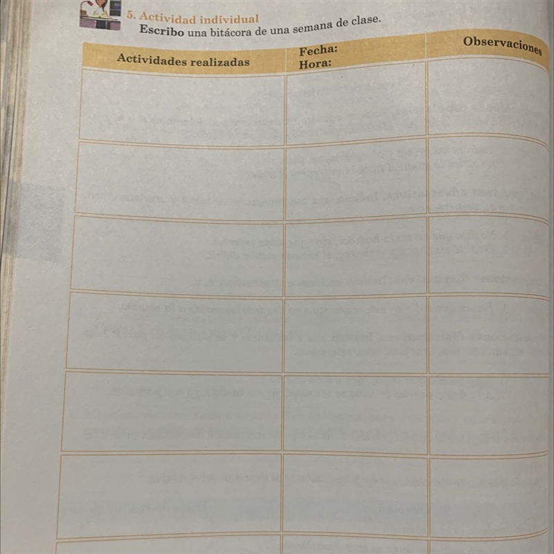 5. Actividad individual Escribo una bitácora de una semana de clase. Actividades realizadas-example-1