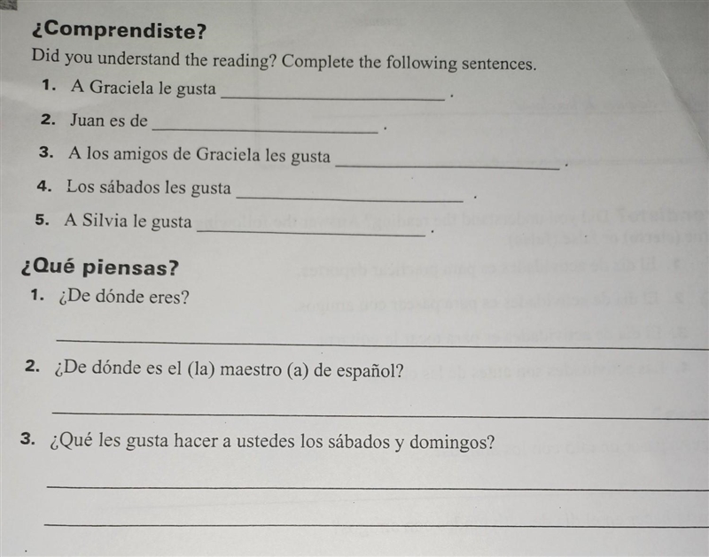 ¿Comprendiste? Did you understand the reading? Complete the following sentences. 1. A-example-1