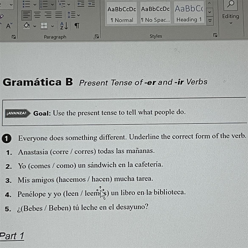 Gramatica B Present tense of verb -er and -ir verbs-example-1