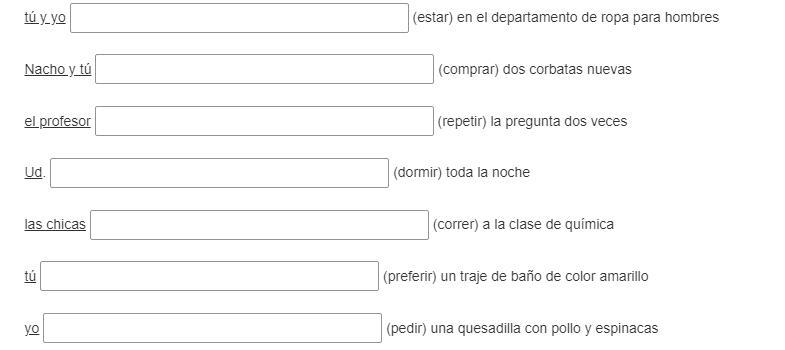 Tú y yo (estar) en el departamento de ropa para hombres Nacho y tú (comprar) dos corbatas-example-1