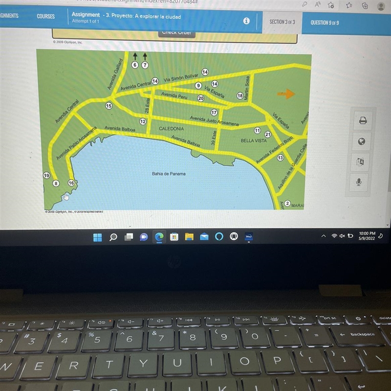 Use the interactive map of Panama City to type in Spanish all of the steps needed-example-1