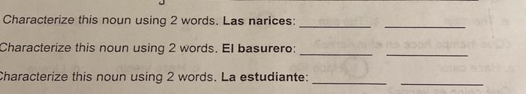 Characterize this noun using 2 words. Las narices/El basurero/la estudiante-example-1