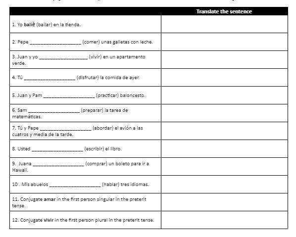 I need help with this Spanish. Conjugate in the preterite tense.-example-1