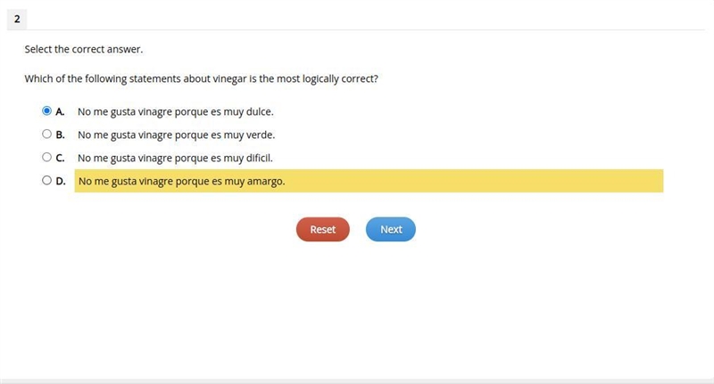 Which of the following statements about vinegar is the most logically correct? A. No-example-1