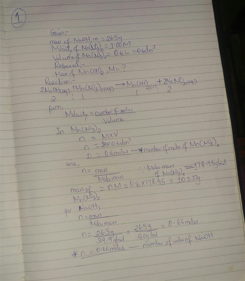 If 26.5 g of NaOH is added to 0.600 L of 1.00 M Mn(NO₃)₂, how many grams of Mn(OH-example-1