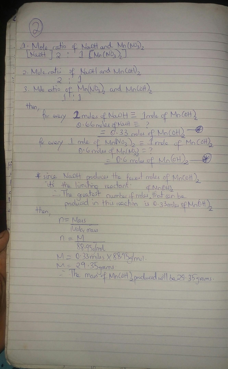 If 26.5 g of NaOH is added to 0.600 L of 1.00 M Mn(NO₃)₂, how many grams of Mn(OH-example-2