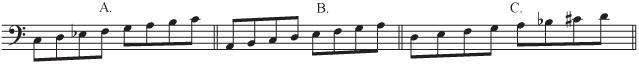 Which of these scales is/are minor? Scale B none of the above Scale A Scale C-example-1