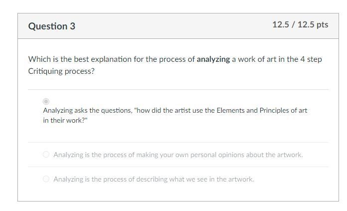 Which is the best explanation for the process of analyzing a work of art in the 4 steps-example-1