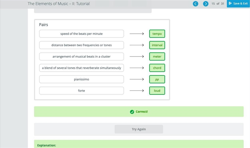 ? Question Match the elements of music to their definitions. Drag each tile to the-example-1