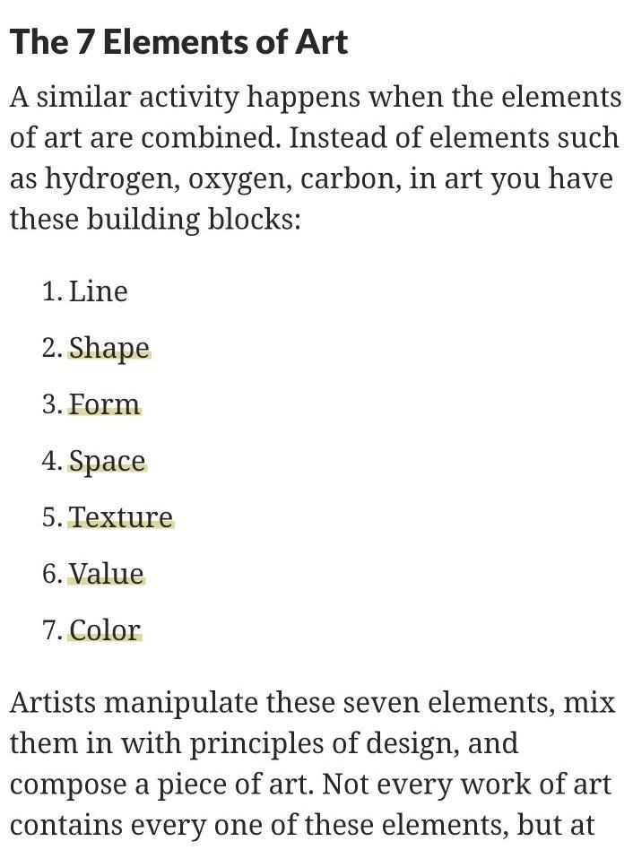 8. Which is not an Element of art? A.line B.shape C.texture D.context E.All of the-example-1