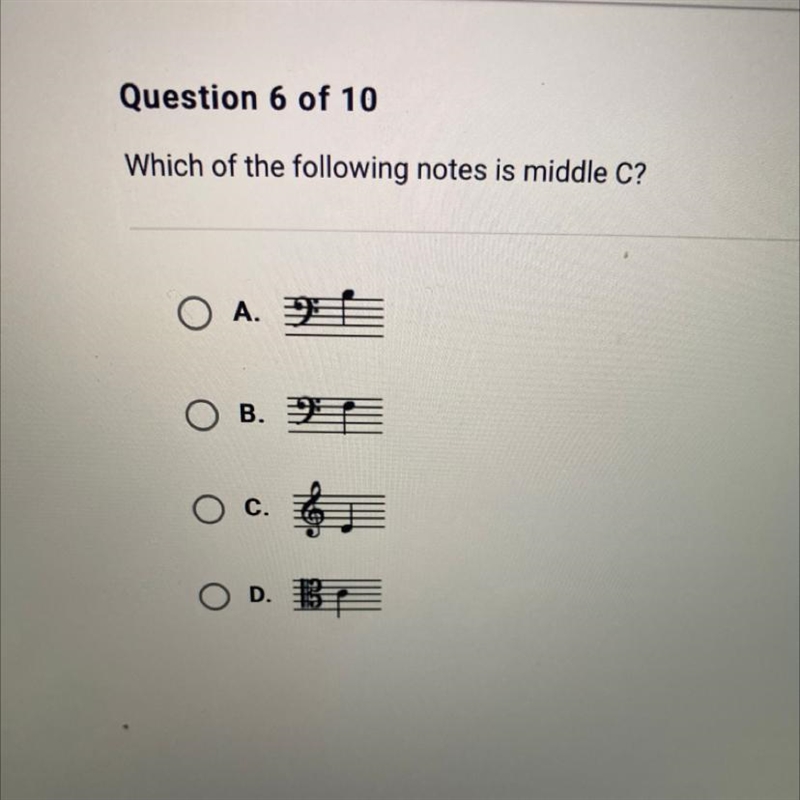 Which of the following notes is middle C?-example-1