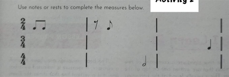 Use notes or rests to complete the measures below​-example-1