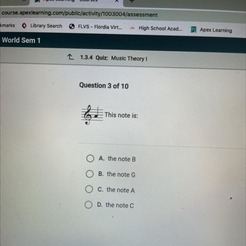 This note is: A. the note B B. the note G C. the note A D. the note C-example-1