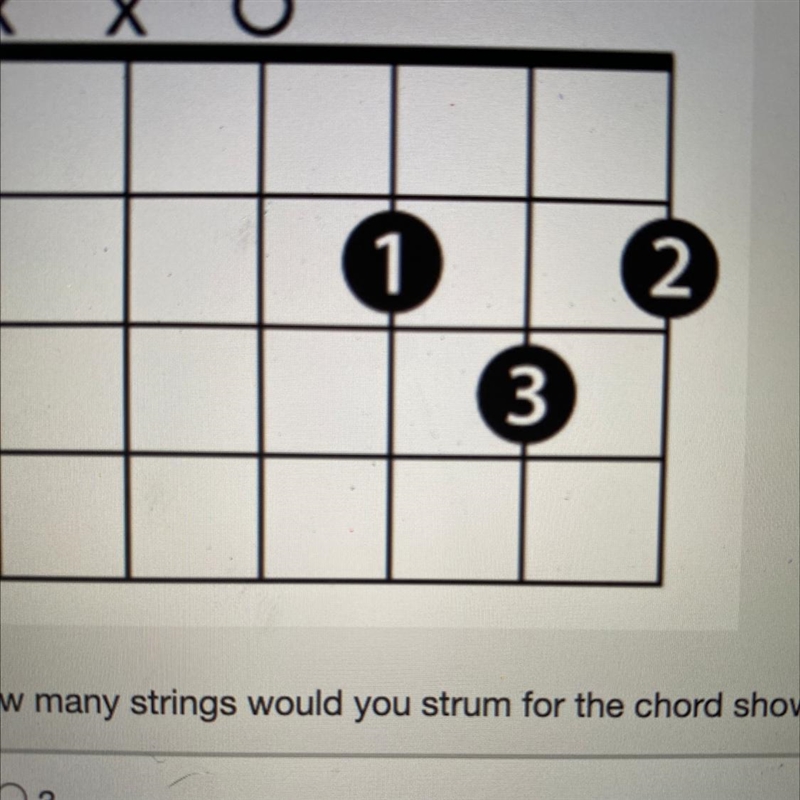 X X o 1 2 3 How many strings would you strum for the chord shown above? 03 04 05 06-example-1