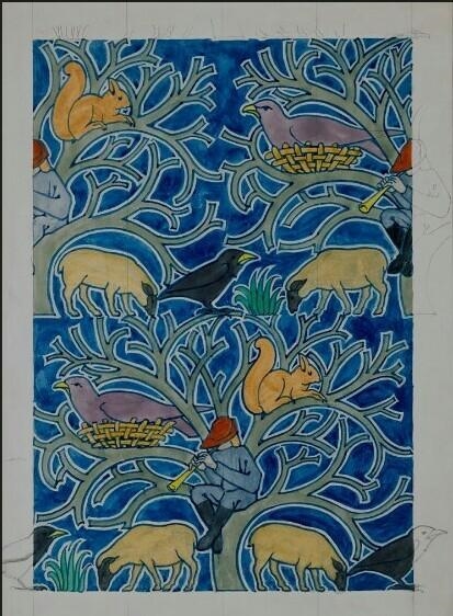 What type of shape is featured in C.F.A voysey's textile design "pied pipers-example-1