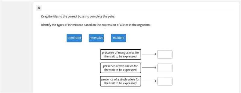 Drag the tiles to the correct boxes to complete the pairs. Identify the types of inheritance-example-1