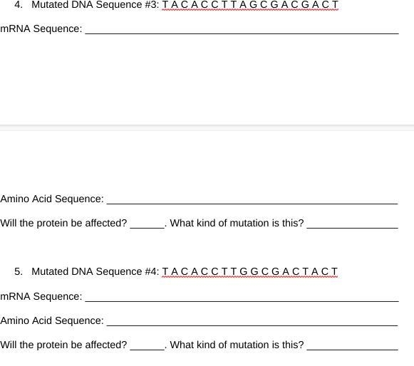 NEED HELP ASAP Mutation reinforcement practice and DNA sequence, mRNA sequence, amino-example-2