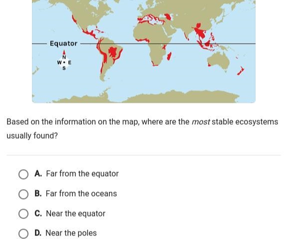 Based on the information on the map where are the most stable ecosystems usually found-example-1