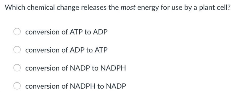 Which chemical change releases the most energy for use by a plant cell?-example-1