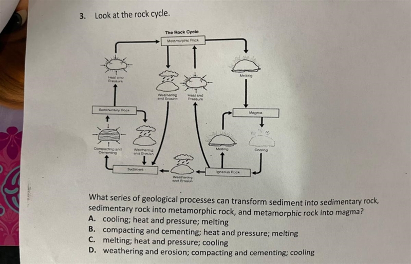 3. Look at the rock cycle. The Rock Cycle Meg Metro Com wa Wwwing What series of geological-example-1