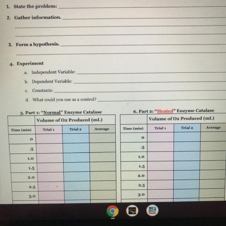 ENZYME CATALASE LAB (directions to lab) 1. State the problem 2. Catherinformation-example-1