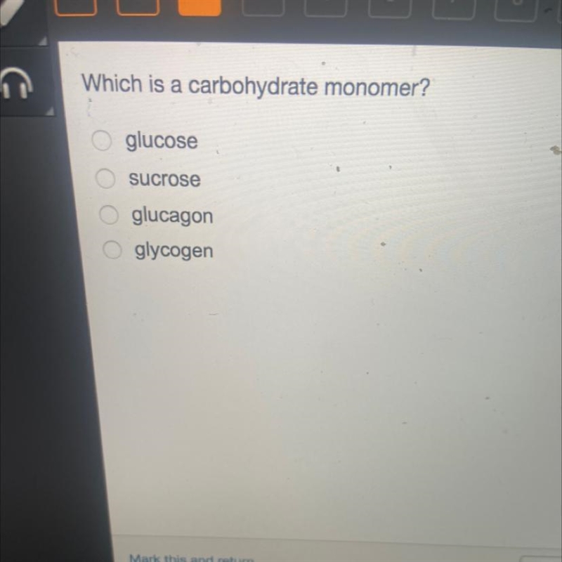 Which is a carbohydrate monomer? glucose sucrose glucagon glycogen-example-1