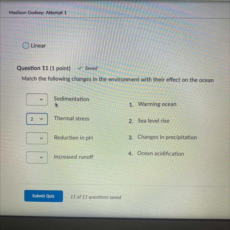 March the following changes in the environment with their effect on the ocean-example-1