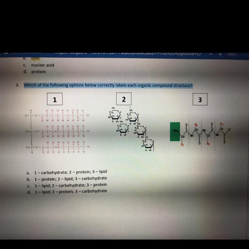 3. Which of the following options below correctly labels each organic compound structure-example-1