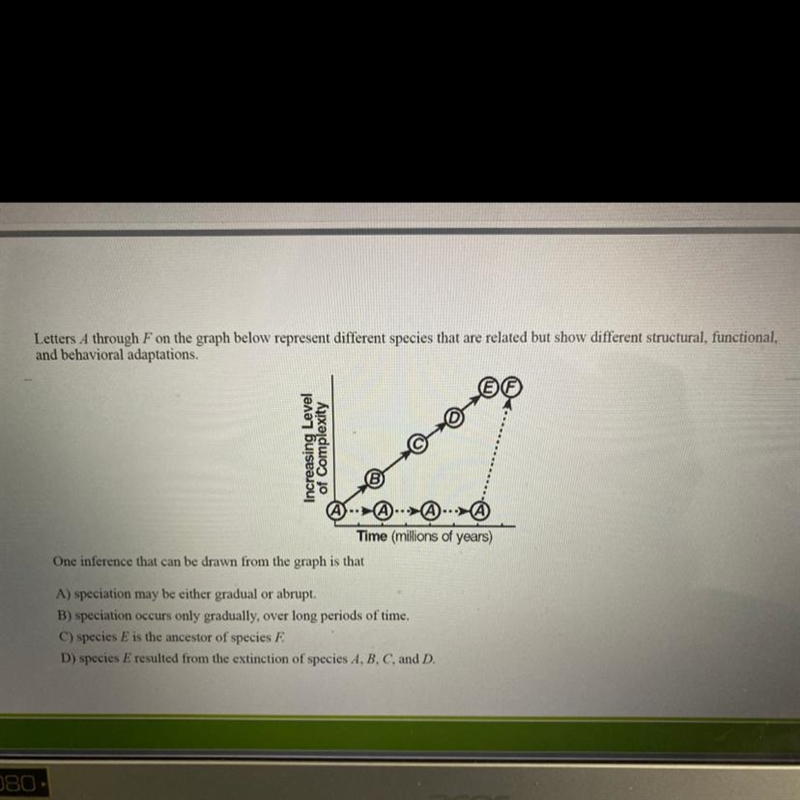 Letters A through F on the graph below represent different species that are related-example-1