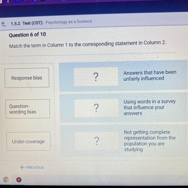 *Psychology* Match the term in column 1 to the corresponding statement in column 2.-example-1