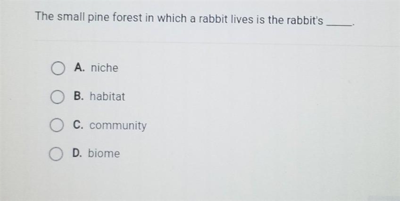 The small pine forest in which a rabbit lives is the rabbit's ______.​-example-1