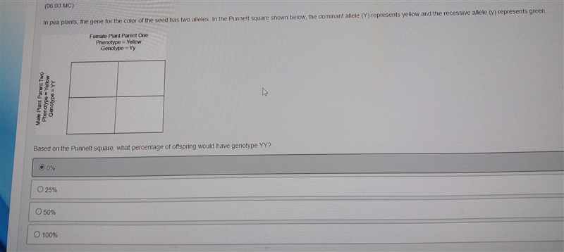 Question 4(Multiple Choice Worth 3 points) (06.03 MC) In pea plants, the gene for-example-1