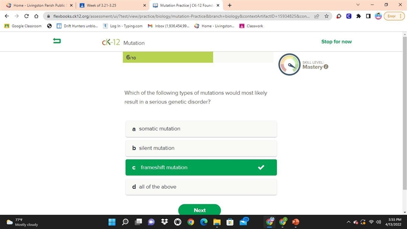 Which of the following types of mutations would most likely result in a serious genetic-example-1