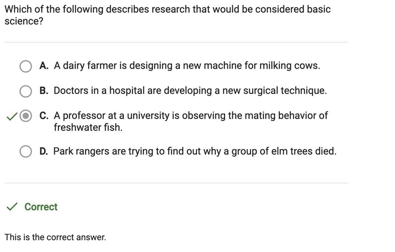 Which of the following describes research that would be considered basic science? A-example-1