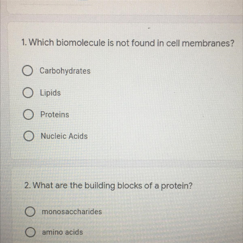 Which bio molecule is not found in cell membrane-example-1