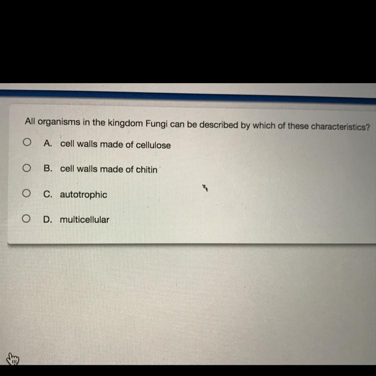 All organisms in the kingdom Fungi can be described by which of these characteristics-example-1