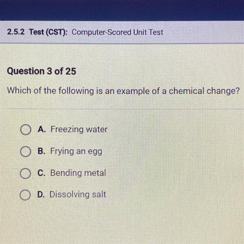 Which of the following is an example of a chemical change ?-example-1